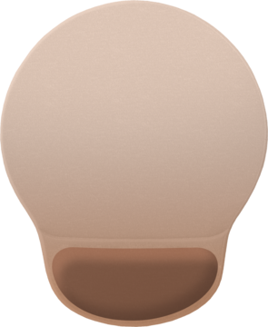 Ergonomiczna podkładka pod mysz w kolorze beżowym z brązową, wyprofilowaną podkładką pod nadgarstek, widok z góry.