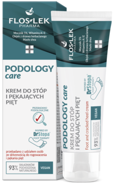 Krem do stóp i pękających pięt Floslek Podology Care, zielono-biała tubka z mocznikiem i pudełko, front.