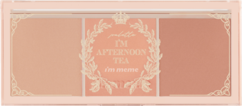 I’m Meme I’m Afternoon Tea Blusher Palette Milk Tea Time, trzy cienie w odcieniach brzoskwini i nude, widok z góry.