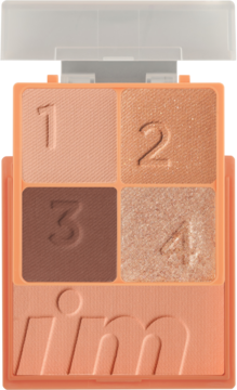 Otwarta paleta I’m Meme Multi Cube Hello Peach 2w1, 4 cienie (mat, błysk) i róż. Brzoskwinia, brąz, złoto.