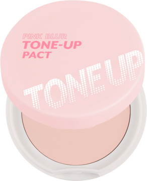 Różowy puder do twarzy I'm Meme Pink Blur Tone-Up Pact, prasowany w otwartym, okrągłym kompakcie z góry.