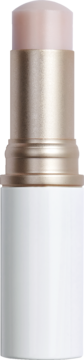 Hince True Dimension Radiance Balm Light, beżowy sztyft rozświetlający wysunięty z białej obudowy, złoty detal.