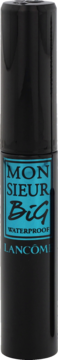 Czarny tusz do rzęs Lancôme Monsieur Big Waterproof w cylindrycznej tubie z turkusową etykietą, widok z przodu.