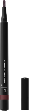 Otwarty e.l.f. Stain Lip Marker w odcieniu burgundowym, z widoczną filcową końcówką i zdjętą skuwką.