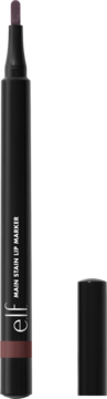 e.l.f. Main Stain Lip Marker w kolorze śliwkowym, czarny z widoczną końcówką i zdjętą skuwką obok, pionowo.