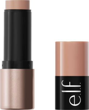e.l.f. Cosmetics kremowy stick w odcieniu różowego beżu, otwarty z wysuniętym produktem i leżącą obok nakrętką.