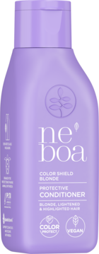 Fioletowa odżywka ne'boa Color Shield Blonde dla włosów rozjaśnianych, w butelce z jasnym tekstem, widok z przodu.