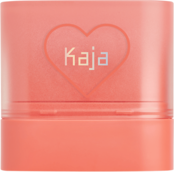 Kaja Dewy Bar Peach Cobbler, nawilżający balsam do policzków i ust, brzoskwiniowe opakowanie z logo Kaja w sercu.