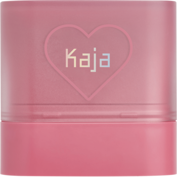Nawilżający balsam Kaja Dewy Bar Fig Smoothie do policzków i ust, różowe opakowanie z sercem Kaja, widok z przodu.