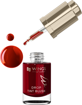AA Wings of Color Drop Tint Blush Love Burn, ciemnoczerwony płynny róż w butelce z kapiącą pipetką.