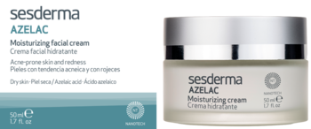 Sesderma Azelac krem nawilżający w białym słoiczku i pudełku, na skórę skłonną do trądziku i zaczerwienień.