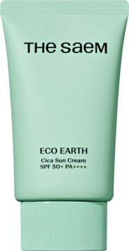 THE SAEM ECO EARTH Cica Sun Cream SPF 50+ PA++++ w miętowej tubce, widok z przodu.