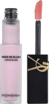 Płynny róż YSL Make Me Blush, jasnoróżowy, otwarta butelka z wyciągniętym aplikatorem.