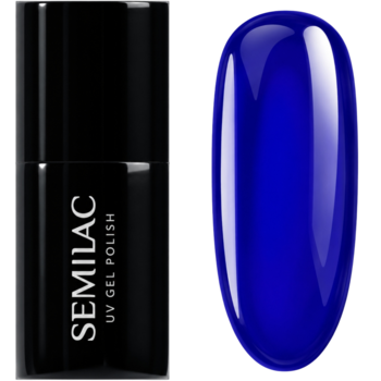 Lakier Semilac Jelly Blueberry 982: butelka i jagodowy, półtransparentny swatch o żelowym wykończeniu.