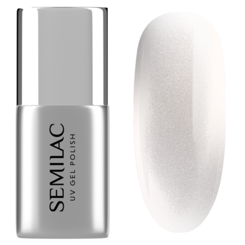 Butelka Semilac No Wipe Magnetic Effect T35 Silver Gloss i próbka błyszczącego, srebrnego topu hybrydowego cat eye.