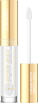 Eveline Diamond TOP COAT Glass Effect, bezbarwny błyszczyk z aplikatorem, kolagen, peptydy i HA.