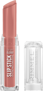 Rimmel Oh My Gloss! Slip Stick, brzoskwiniowy olejek do ust 3w1, otwarty, widok z przodu. Błyszczące, nawilżające.