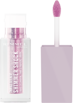 Rimmel London Shimmer Shock, różowo-fioletowy płynny cień do powiek z aplikatorem, błyszczący, przód.