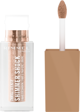 Rimmel Thrill Seeker Shimmer Shock, błyszczący płynny cień, butelka z aplikatorem, różowe złoto.