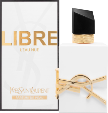 Yves Saint Laurent Libre L'eau Nue perfumy damskie, białe opakowanie i butelka z złotym logo YSL i czarną nakrętką.
