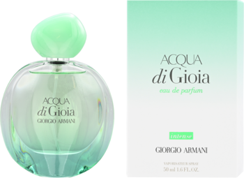 Acqua di Gioia eau de parfum Giorgio Armani 30 ml, zaokrąglony flakon z zieloną zakrętką i pudełko z gradientem.