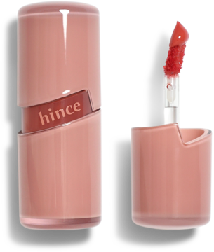 Hince żelowy tint do ust o naturalnym połysku, w różowej tubce, dwa ujęcia: zamknięty i z aplikatorem.