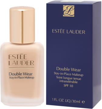 Matujący podkład Estée Lauder Double Wear Ecru SPF 10, butelka i granatowe pudełko z przodu.