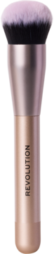 Pędzel Revolution Buffing Season do podkładu, różowo-czarne włosie, metaliczna rose gold rączka, widok z przodu.