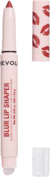 Otwarta różowa kredka Revolution Blur Lip Shaper z efektem blur, widoczny sztyft, aplikator i nakrętka z ustami.