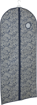 Pokrowiec na ubrania Ideenwelt 135x60 cm, granatowy z jasnymi, organicznymi wzorami, zamkiem i okienkiem.