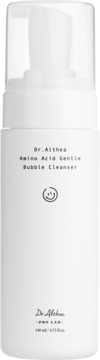 Biały Dr.Althea Amino Acid Gentle Bubble Cleanser 160ml, z przezroczystą pompką, czarny tekst i logo, widok z przodu.
