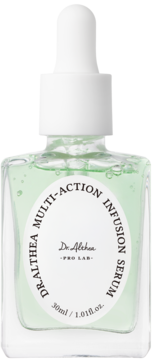 Dr. Althea Multi-Action Infusion Serum w zielonej szklanej butelce z białą pipetą, widok z przodu.