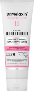 Dr.Melaxin Bondex Clinic II, biała tuba proteinowej odżywki do włosów z różowymi detalami, widok z przodu.