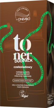 ONLYBIO toner do włosów DUOPACK czekoladowy, brązowe pudełko z zielonymi elementami, trwałość do 8 myć.