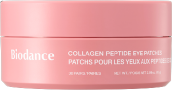 Biodance Collagen Peptide Eye Patches, różowy słoik z kolagenem i peptydami, widok z przodu.