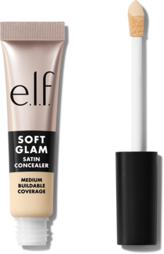 e.l.f. Soft Glam Satin Concealer Fair Neutral, beżowa tubka z aplikatorem z korektorem, średnie krycie, satynowe wykończenie.