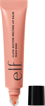 Brzoskwiniowy balsam do ust e.l.f. Glow Reviver Melting Peach Ring w tubce, otwarty z wyciśniętym produktem.