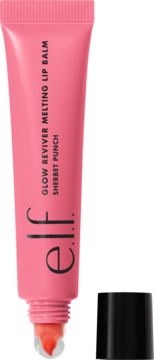 e.l.f. Glow Reviver Melting Lip Balm, różowa tubka, odcień Sherbet Punch, z widocznym aplikatorem.