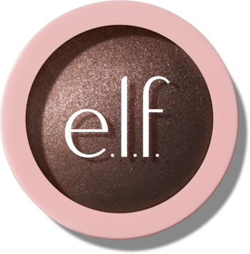 e.l.f. Halo Glow Silky Powder Highlighter Bronzed Baddie, brązowy, w okrągłym różowym kompakcie z logo.