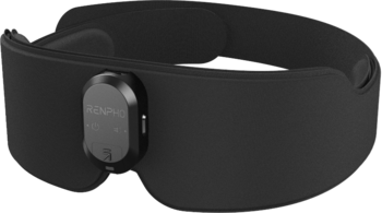 Czarna podgrzewana maska do spania RENPHO EyeSnooze Aroma z panelem sterowania, widok pod kątem.