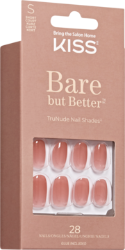 KISS sztuczne paznokcie Bare but Better nude ombré, owalne, krótkie, w opakowaniu z okienkiem.