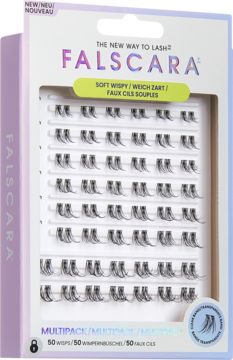 KISS FALSCARA Multipack Soft Wispy, białe pudełko, 50 sztucznych kępek rzęs w stylu wispy, widok przód.