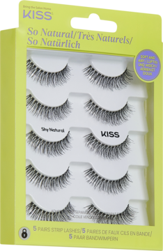 KISS So Natural Shy Natural rzęsy, 5 par w zielono-białym pudełku, z przodu, lekki, naturalny wygląd.