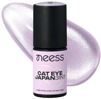 Butelka Neess Cat Eye Japan 3in1, fioletowy lakier hybrydowy magnetyczny 4ml, na liliowej smudze cat-eye.