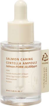 Serum Salmon Caring Centella Ampoule z PDRN z łososia 10000ppm, 30ml, przezroczysta butelka, widok z przodu.