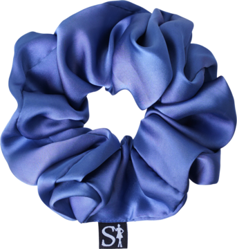 Szyfonowa scrunchie LILU Sister Young w odcieniu głębokiego fioletu, z jedwabistym połyskiem, widok z góry.