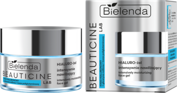 Bielenda Beauticine Lab HALUBO-Gel, nawilżający żel do twarzy w słoiczku i pudełku, z niebieskimi i srebrnymi detalami.