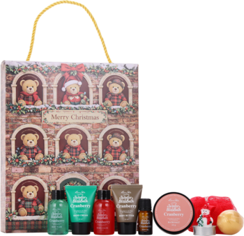 Love Skin Misiowe Święta Kalendarz adwentowy, pudełko z misiami i złotą rączką, zestaw mini kosmetyków.