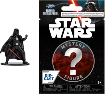 JADA Star Wars Metalowa figurka die-cast 4 cm, obok opakowanie mystery blind pack z logo Star Wars i ?.