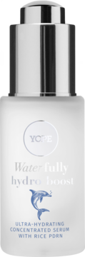 Yope Waterfully hydro boost ultranawilżające serum z PDRN, matowa butelka z niebieskim delfinem.